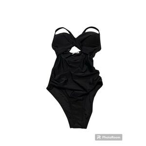 Missky‎ Swimsuit Womens Size Small NWT Black One Piece Ruched Back crossed Strap